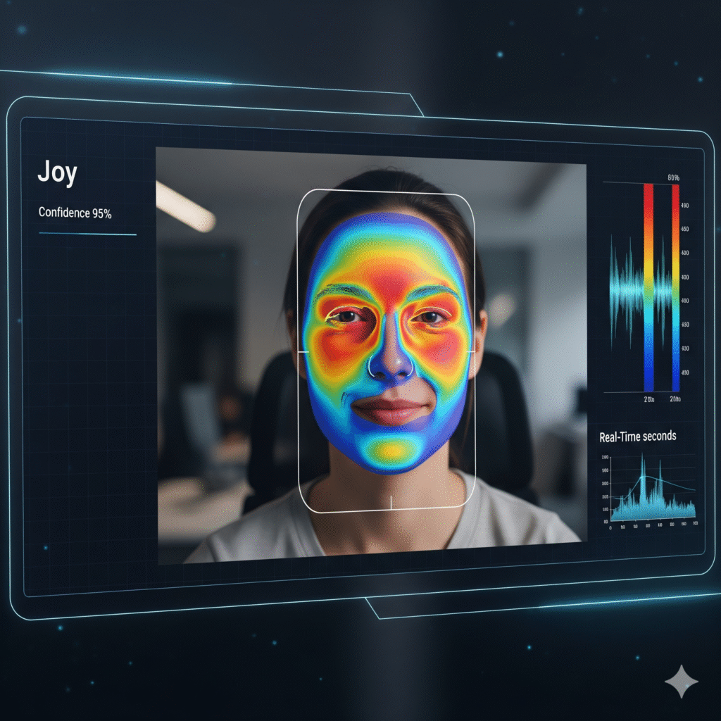 “AI analyzing human emotions through micro-expressions.”