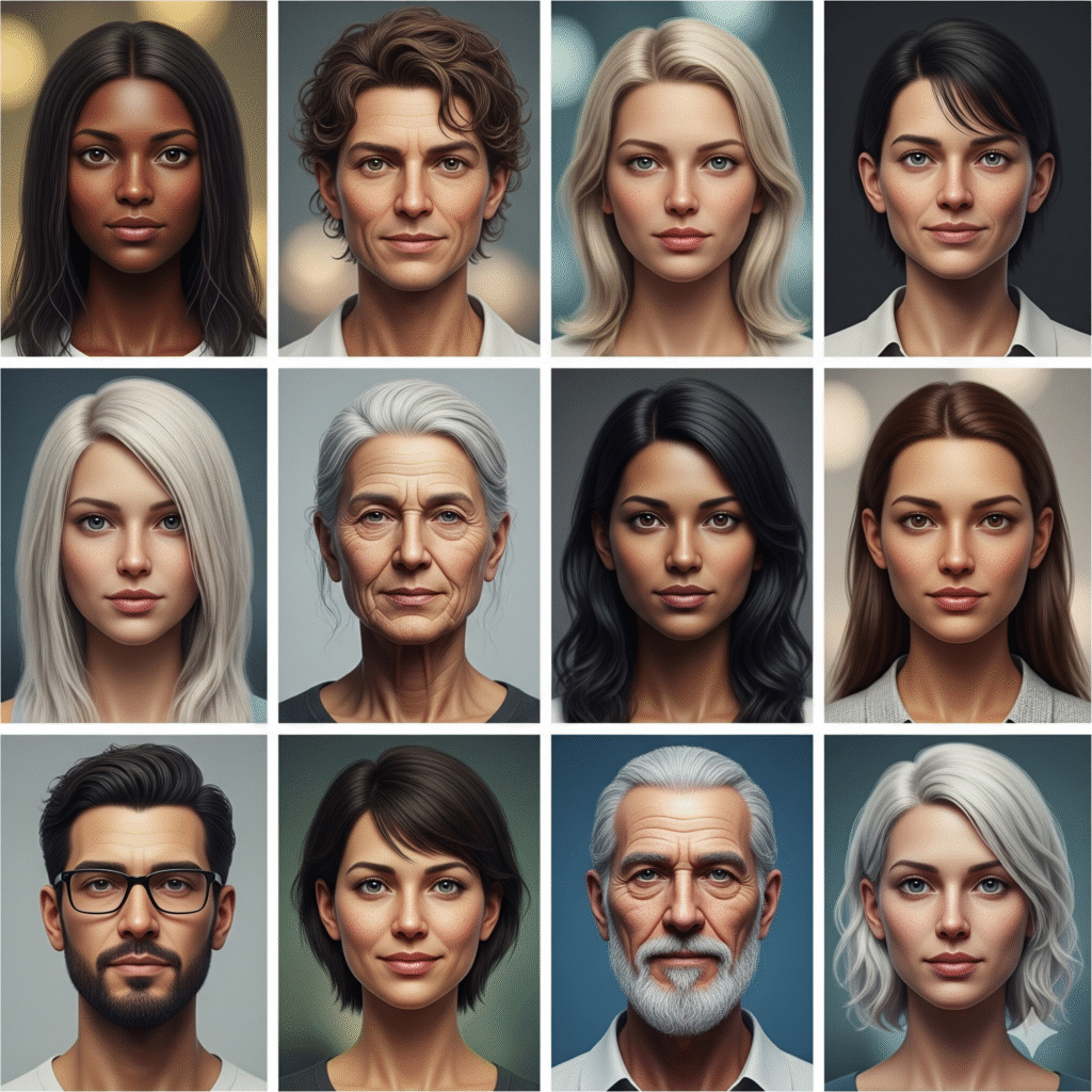 “Synthetic human faces generated by AI.”