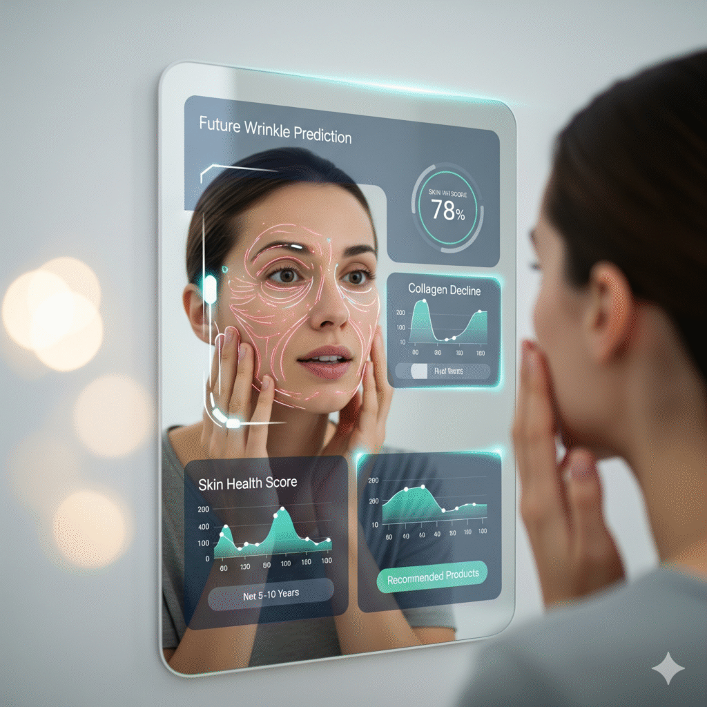 “AI skin analysis app predicting future wrinkles and health”